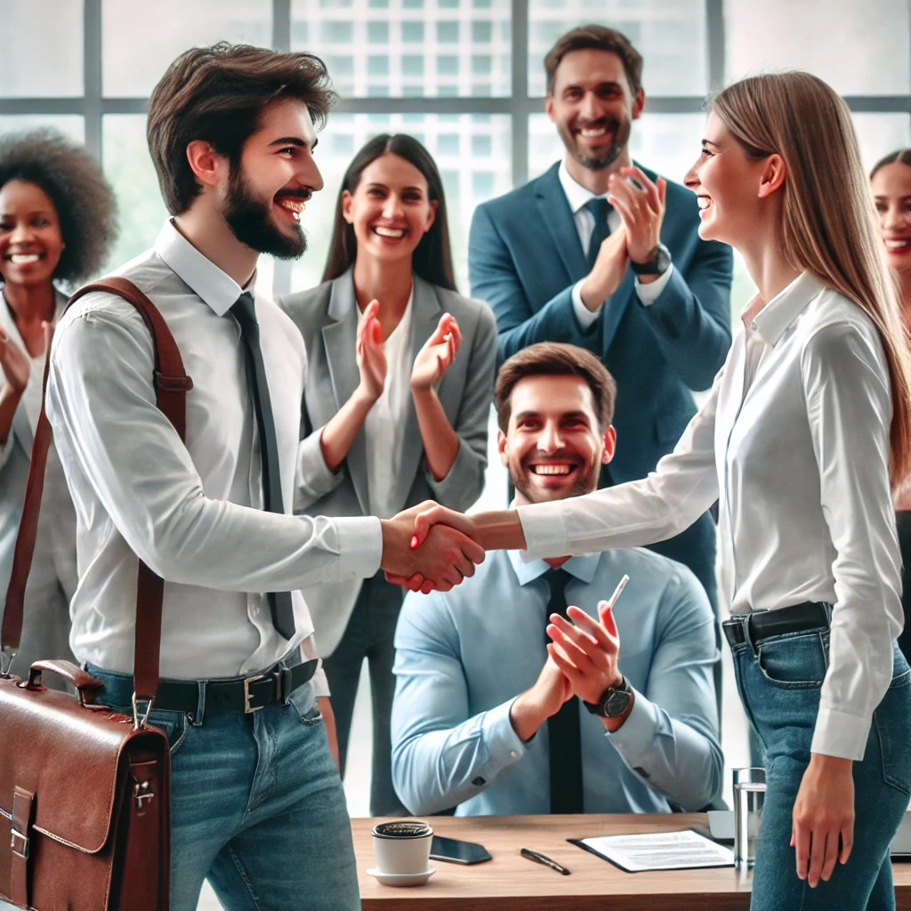 Profesionales celebrando un contrato temporal